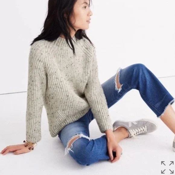 Madewell Northfield Mockneck Sweater S Neutral Boxy Rib Knit Wool Blend EUC - Picture 1 of 11